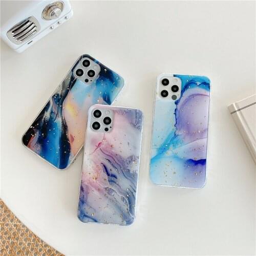 Stylish Gold leaf Watercolor Graffiti Phone Case For iPhone 12 Mini 11 Pro MAX XR X 8 7 Plus SE2020 Soft Epoxy Marble Back Cover