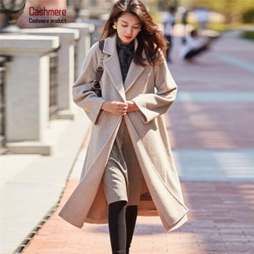 High-end cashmere coat female blue mulberry silk wool coat female 2020 autumn winter new ladies coat mid-length wool coat coat