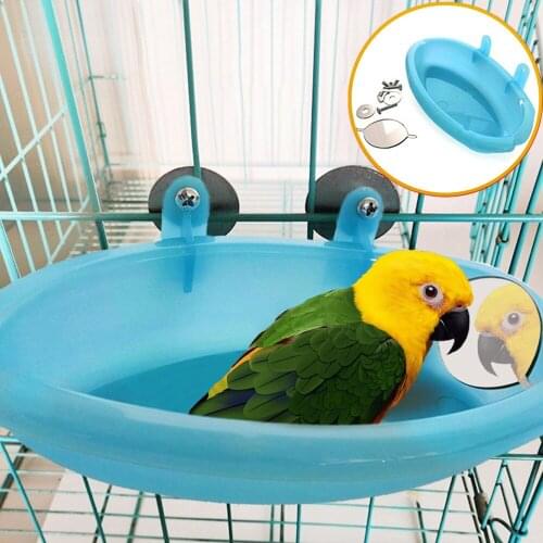 Bird Bathtub Mirror Parrot Standing Toy Hamster Bath Supplies Budgerigar Cage Accessories Small Pet Cleaning Tools Cockatiel