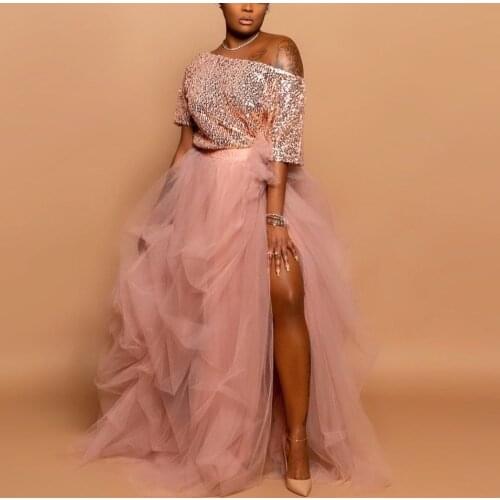 High Slit Maxi Tutu Skirt Mauve Ruffles Lush Tulle Maxi Skirt Ball Gown Long Skirt for Women Dusty Pink Custom Made Plus Size