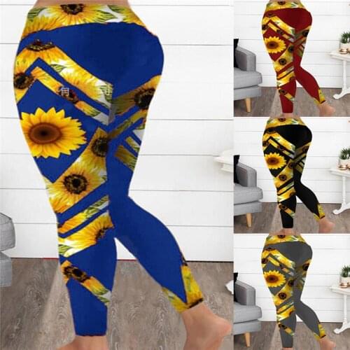 Womens Pants Creative Sunflower Printing Slim Mid Rise Sexy Pencil Pants Tight Fitting Elastic Waist Trousers
