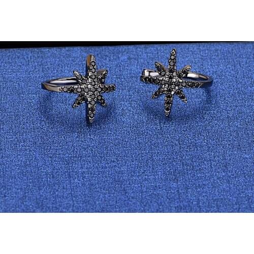 S925 Sterling Silver No Ear Hole Clip Earrings Micro Mosaic Top CZ Crystals Delicate Cute Star Earrings Black Earrings For Women