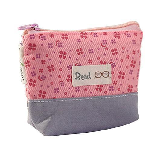 Womens Purse Coin Holder Wallet Money Bags Canvas Lovely Zipper Color Block Floral Canvas Mini Coin Purse Wallet Key Pouch Bag