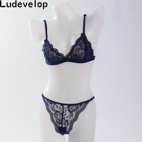 Summer Bralette Wire Free Lace Bra Set thin Triangle cups Solid Color Bra and Panty Set Lingerie Underwear Women Demi Brassiere