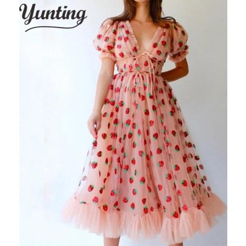 Summer Women V Neck Long Elegant Short Sleeve Spring Female Party Dress Vestidos