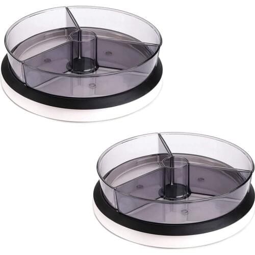 2Pcs Lazy Susan Kitchen Cabinet Turntable And Snack Organizer With Dividers,Plastic Turntable Condiment Spice Rack