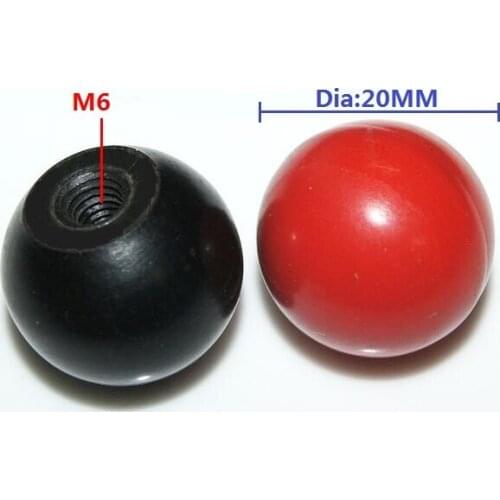 20pcs/lot M6x20mm BLACK/RED Ball Knob 6mm Thread 20mm Ball Diameter Bakelite Ball Lever Knob handle w/o insert for Machine Tool