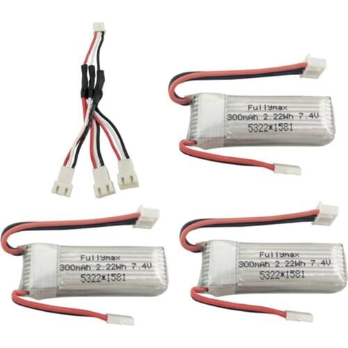 3pcs * 7.4V 300mAh Battery With 1 To 3 Conversion Line For WLtoys F959 XK A600 A700 A800 A430 Spare Parts