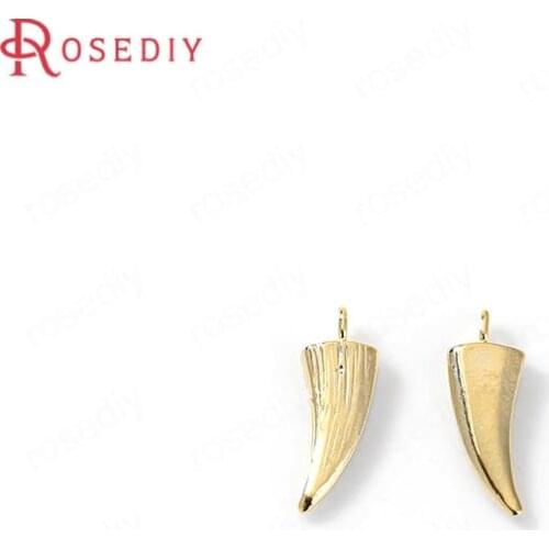 35766)6PCS 6x15MM 24K Gold Color Brass Sharp Horn Charms Pendants High Quality Diy Jewelry Findings Accessories