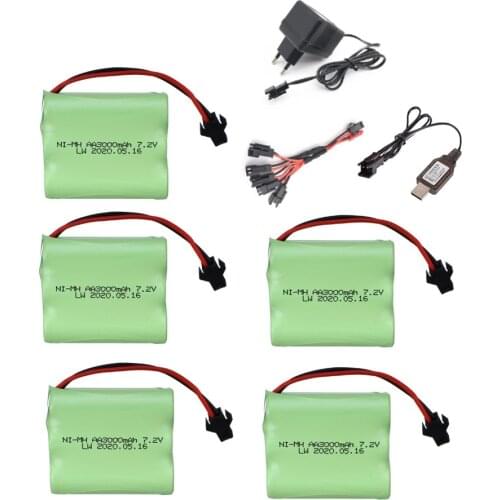7.2V 3000mAh NIMH Battery with Charger Set For Rc Toy Cars Boats Guns Truck Ni-MH AA 2800mAh 7.2v Rechargeable Battery Pack