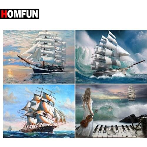 HOMFUN Diamond painting "Sailing sea piano" Full Square/Round Drill Wall Decor Inlaid Resin Embroidery Craft Cross stitch