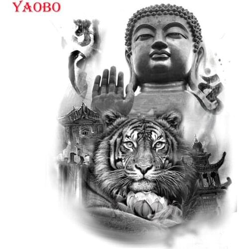 DIY Diamond Painting Animal tiger and buddha statue 5D Cross Stitch Mosaic diamond embroidery Pattern Black and White Wall Art