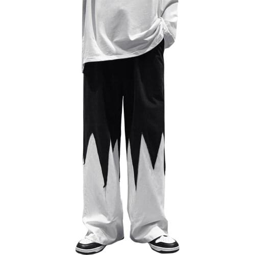 Black/White Patchwork Color Straight Pants Men Loose Streetwear Long Trousers Autumn Winter Hip Hop Casual Pants 5XL-S