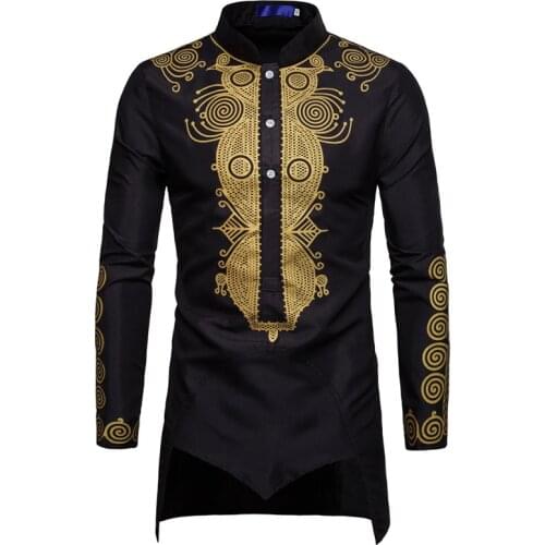 Black Irregular Hem Design Long Shirt Men Nice Brand African Dashiki Dress Shirt Mens Hip Hop Streetwear Shirts African Clothing