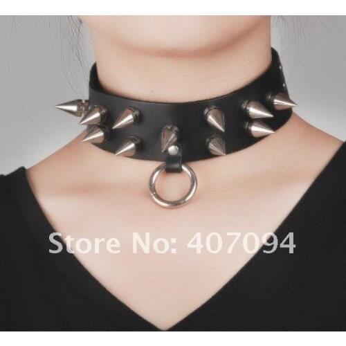 Black Leather Choker Collar Necklace Punk Rock Gothic Leather Stud Adjustable Spike Buckle Torques