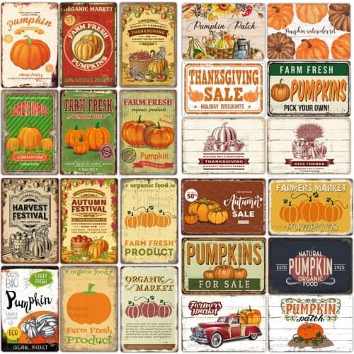 Pumpkin Farmer Market Thanksgiving Decor Poster Classic Metal Tin Sign Wall Art Painting Kitchen Decoration Farm Home Plaques