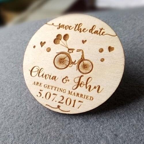Bicycle Rustic Wooden Wedding save the date magnets, Wood tandem bike magnet