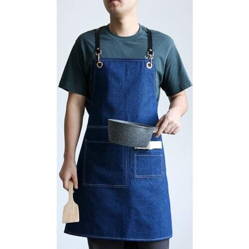 Denim apron mens summer dining restaurant baking waterproof high-end commercial advertising overalls women custom logo printing