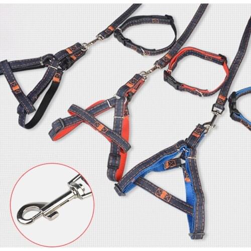 Denim Pet Dog Collar Harness Leash Set Durable Dogs Collars and Harnesses for Small Dogs Chihuahua Puppy Leashes Pet Accessories