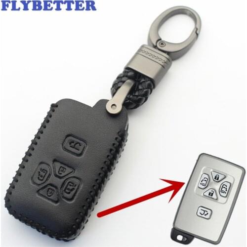 FLYBETTER Genuine Leather KeyChain 5Button Smart Key Case Cover For Toyota Reiz/Avalon/Previa/Alphard/Prius Car Styling (B) L329