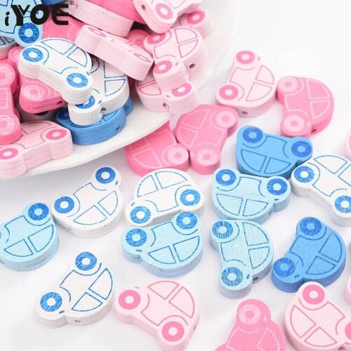 IYOE 30pcs/Lot 17X24mm Natural Wood Beads Cartoon Car Shape Spacer Beads For Jewelry Making Bracelet Necklace DIY Craft