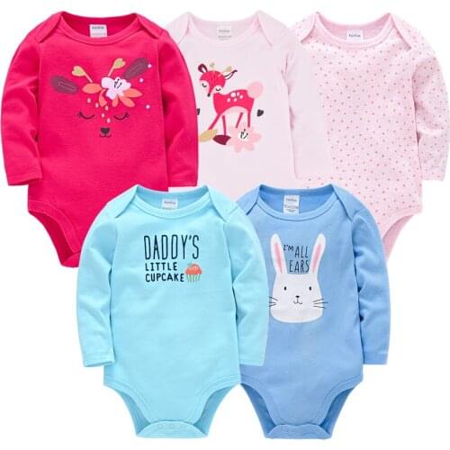 KAVKAS Baby Girl Bodysuit 3 5 PCS/lot ropa de bebe Spring Cotton Clothes Long Sleeve O-neck Overalls Newborn Boy 0-12m Clothing