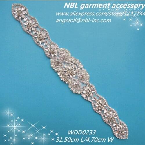 Crystal bridal beaded rhinestone sash applique for wedding dress WDD0233