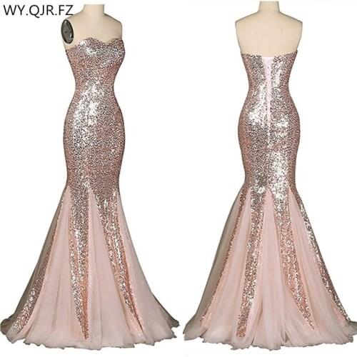 LLY188#Fishtail Paillette Red champagne Lace up Bridesmaid Dresses wedding party prom dress 2019 cheap wholesale and customize