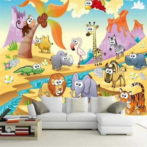 Customized 3D large wallpaper mural Nordic minimalist cartoon animal forest childrens room background wallpaper mural