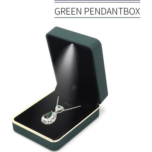 Green Fashion LED Light Pendent Jewelry Packaging Storage Box Women Earring Ring Showcase Jewellery Organizers Birthday Gifts