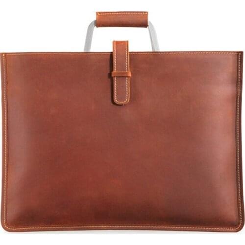 Crazy horse leather mens bag horizontal retro leather shoulder bag briefcase first layer cowhide mens handbag thin file bag