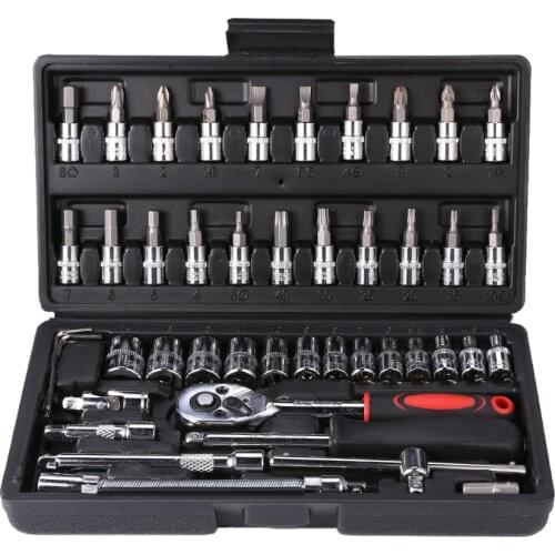 46pcs Carbon Wrench Set Steel Mirror Socket Combination Set Durable Ratchet Combination Tool Auto Repair Tool Accessory