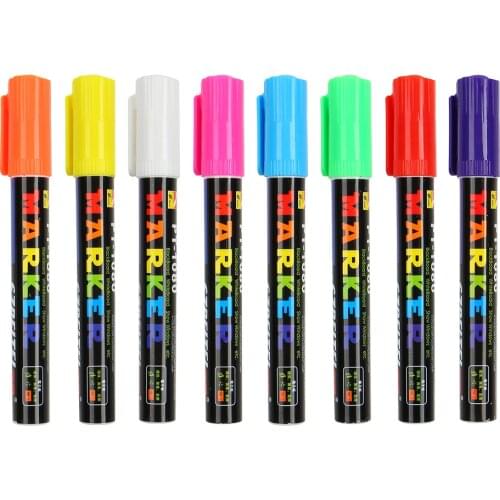 Fashion 8 Colors/box Erasable Oblique Highlighter Pen Set 6mm Liquid Chalk Fluorescent Neon Marker Led Window Glassboard Pens