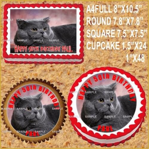 Grey Cat Edible Cake Topper Wafer Rice Paper for Cake Cupcake Cookie Topper Decorating Birthday Wedding Cake Decoration Supply