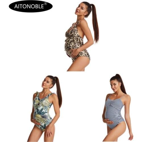 2021 Aitonoble New Women Maternity Swimsuit Pregant Women Beachwear One Piece Swinwear Pregnant Swimsuit Premama Pregnancy