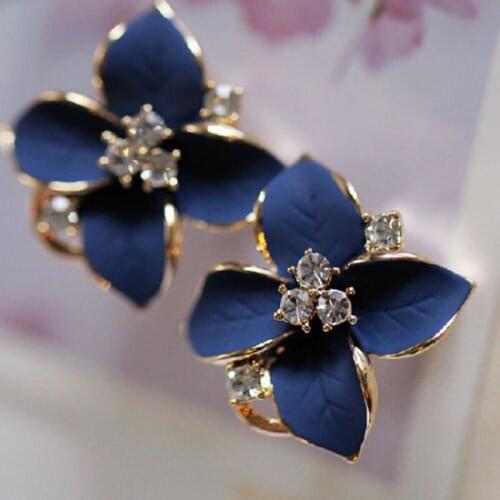 New Fashion Clover Flower Shaped Rhinestone Stud Earrings for Women Ladies Girls Jewelry Blue 2017 2 Pairs