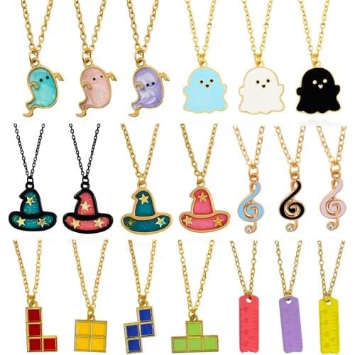 Cute Colour Necklace Ghosts Magic Wizard hat Note Tetris Ruler Pendant Necklace For Women Friends Bijoux Collier Fashion Jewelry