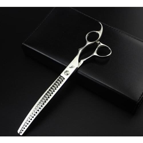 Professional Japan 440c 8'' Pet hair scissors dog grooming scissor shears Thinning Barber hair clipper Curved teeth cut
