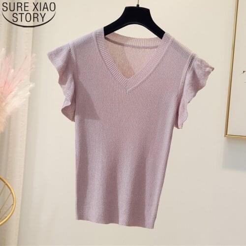 Plus Size XL-4XL Tank Top Women Fashion Lotus Sleeve Vest 2021 Summer Bright Yarn V-neck Thin Knitted Vest Loose Blusas 13633