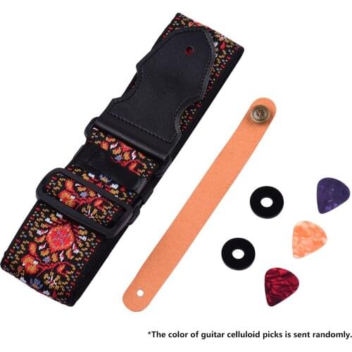 Adjustable Guitar Strap Broadened Lengthened 6cm Jacquard Weave Shoulder Belt With Guitar Picks Strap Lock Button