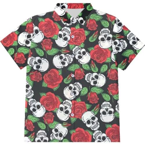 IFPD EU Size Summer Casual 3d Printed Button Shirt Rose Flower Skull Hip Hop Fashion Short Sleeve Shirts Harajuku Tops Drop Ship