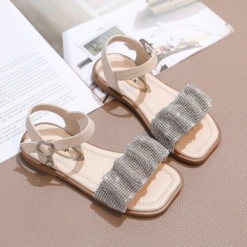 Rhinestone Sandals for Girls Summer Princess Shoes Sparkly New Fashion Kids Birthday Party Sandals Flats Casual Beige Shoes 4T