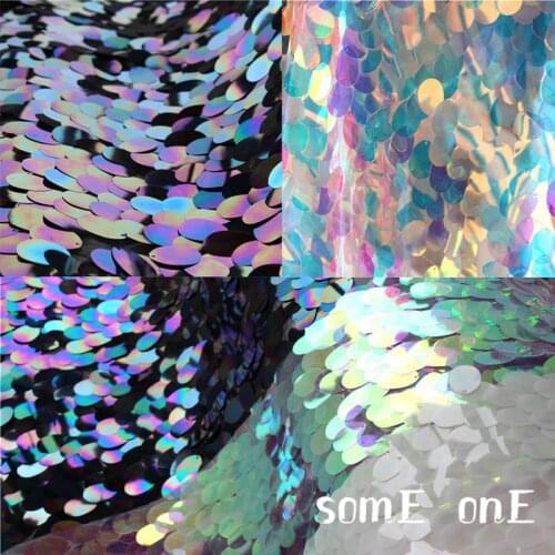 Scales Sequined Mesh Fabric Oval Laser Sequins DIY Background Decor Props Stage Mermaid Clothes Skirt Dress Designer Fabric