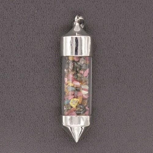 Trendy-beads Silver Plated Wish Bottle with Natural Tourmaline Stone Pendant For Party Jewelry