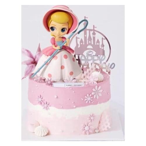 Birthday Cake Decorated with a Shepherdess Powder Skirt, Hat, Crutch Girl and Princess Doll