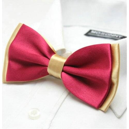 Gentlemans Fashion Bow Tie Polyester Butterfly Wedding Bowknot Double Color Party Solid Adult Bowties for Men Black 2pcs/lot