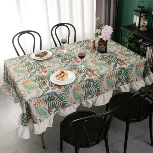 Green Plant Vintage Ruffled Tablecloth Rectangular Tablecloth Dining Little sober Wedding decoration Table Cover Cloth