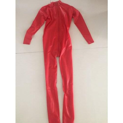 New Erotic Sexy customize Women Sex Metailc Red Natural Latex Catsuit And Zippered Open Crotch Adult Sale