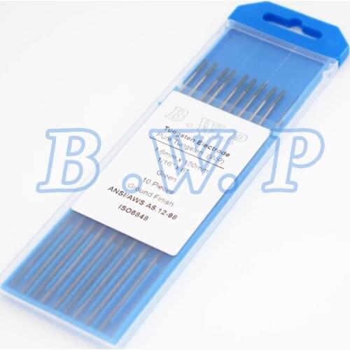 10Pcs Pure Tungsten Electrode WP 1/16 x 6 1.6mm x150mm Green TIG Rods For AC Aluminium Welding