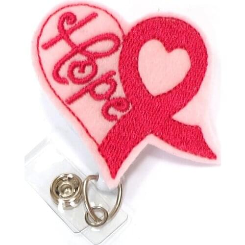 20pcs/lot Heart Pink/Purple Ribbon Hope Medical Nurse ID Badge Name Holder/Retractable Pull Reel